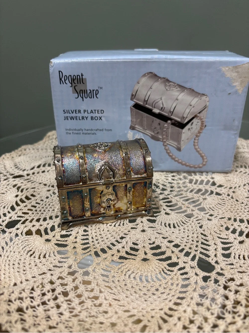 Silver-Plated Iridescent Treasure Jewelry Box